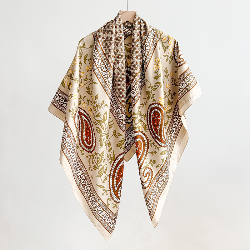 Japón y Corea del Sur INS estilo de personalidad nicho geométrico impresión bufandas de seda regalo de vacaciones sensación de lujo ligero toallas de twill