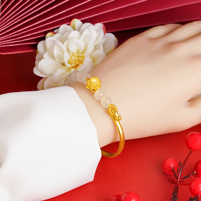 Oro Jade Lotus media pulsera mujer temperamento joyería Lotus pulsera imitación accesorios de oro joya sintética todo partido suministro