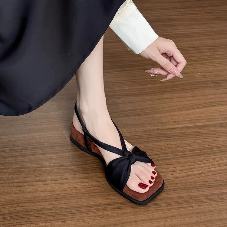 Sandals, footwear, suitable with a skirt platform with bow, universal retro shoes, french style