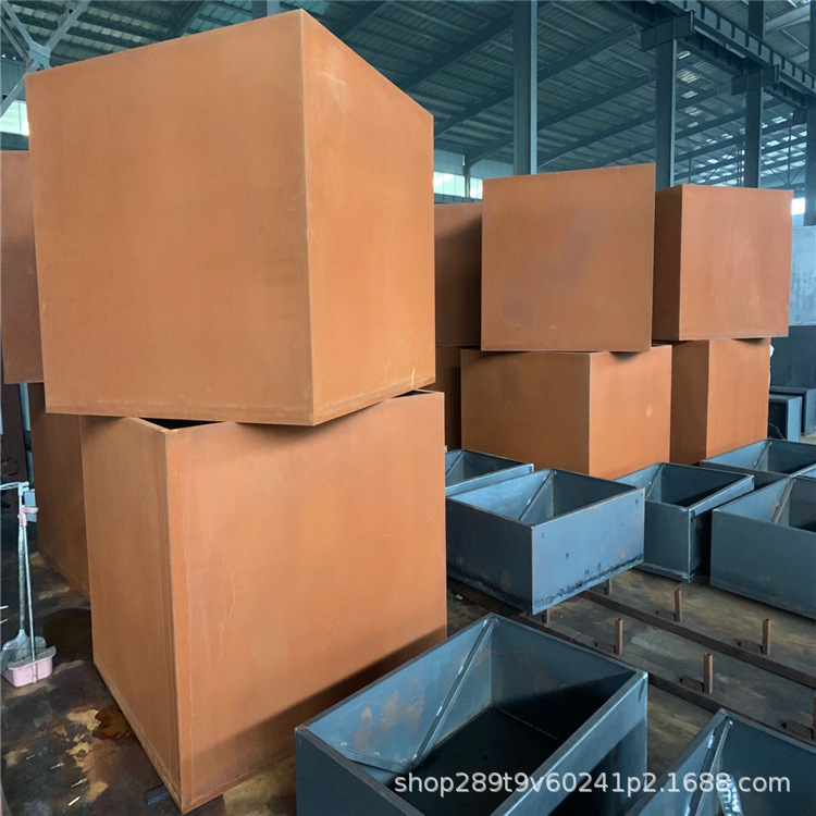 现货红锈雕塑景墙耐候钢板激光镂空阴刻焊接花盆灯箱Q235NH耐候板