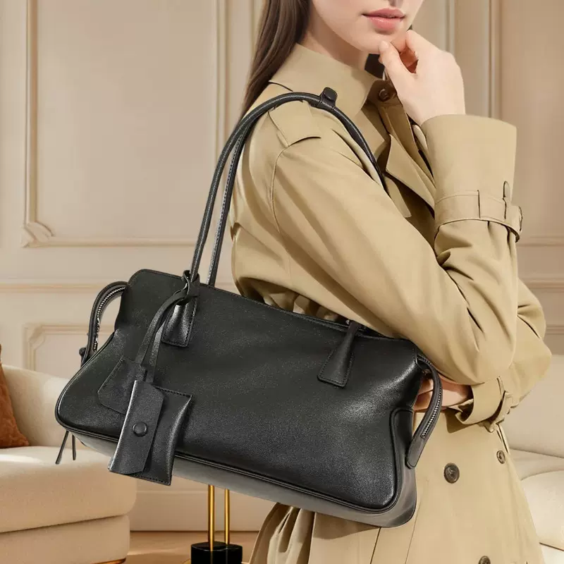 大容量头层牛皮托特包2025新款植鞣皮复古腋下女包真皮手提枕头包