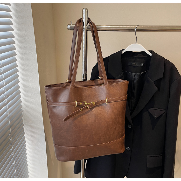 Autumn/Winter Large Capacity Work Commuter Tote Bag For Women 2024 Coffee Brown Leather 2-In-1 Backpack And Crossbody Bag - Thumbnail 6