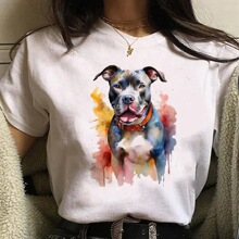 Cute classic cartoon bull terrier Harajuku print T-shirt uni