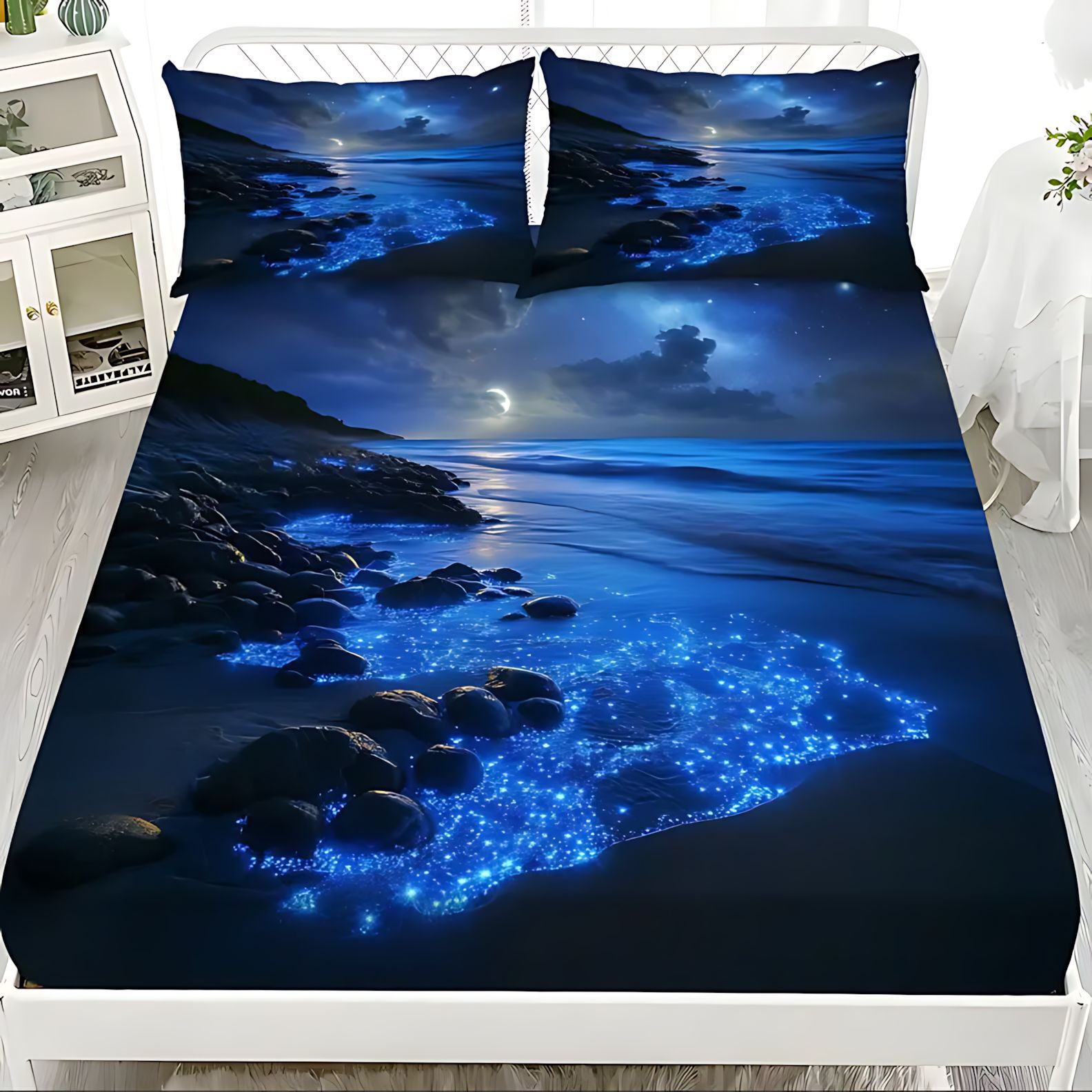 TEMU / JIT Visita a casa transfronteriza vista al mar temática molido HD impresión digital cama almohada cubierta Kit de cama