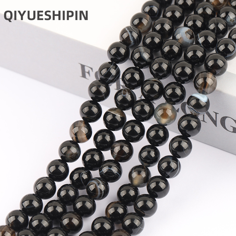 Qi Xi Style Black Striped Agate Beads DIY Jewelry Accessory Bracelet Beads DIY Necklace Material
