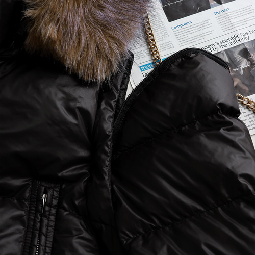 [Black Hooded Sleeve Fox Fur Collar Separate Down Jacket Waist 90 Down White Duck Down Warm Women's Coat]