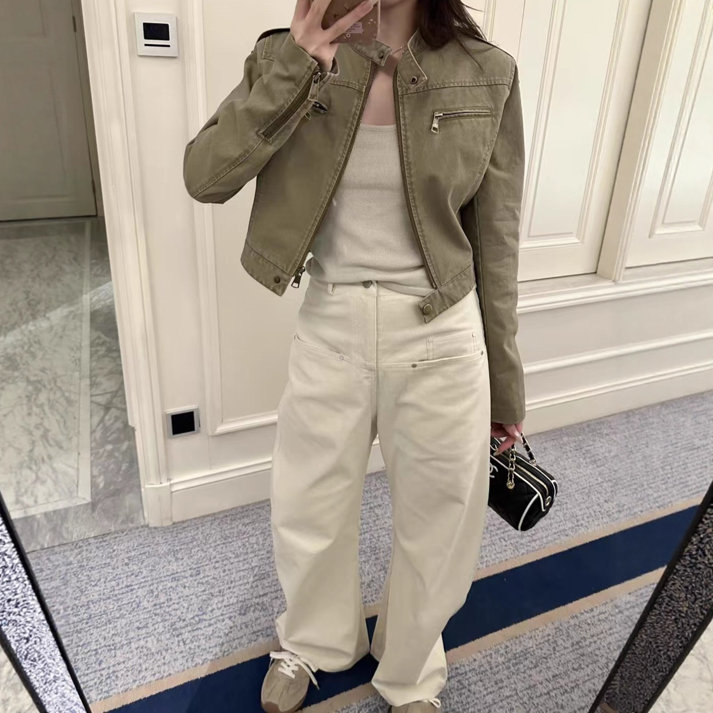 American Fashion Retro Motorcycle Style Washed Denim Cotton Jacket Short Top for Women 2025 New Style