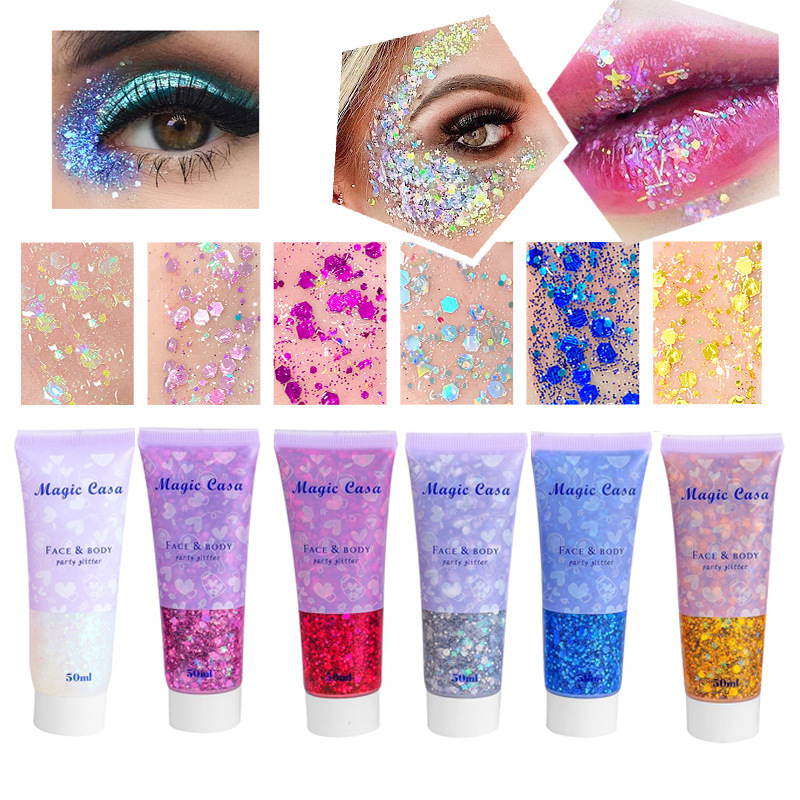 【Foreign Trade Cross-Border E-Commerce】Gel Glitter Mermaid Scales for Face, Body, Lips, and Eyeshadow, Six-Color Dazzling Stage Makeup