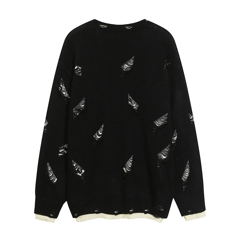 Férfi ruházati stílus Utcai hip-hop Disrupted laza kereknyakú pulóver Férfi és női őszi lusta stílusú pulóver_voghion.com