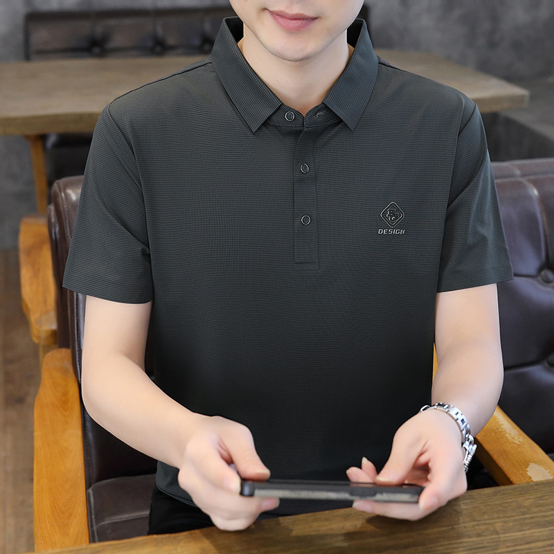 Verano nuevo estilo de manga corta de seda de hielo sin costuras polo para hombres de gama alta de nailum de secado rápido camiseta casual de solapa para hombres