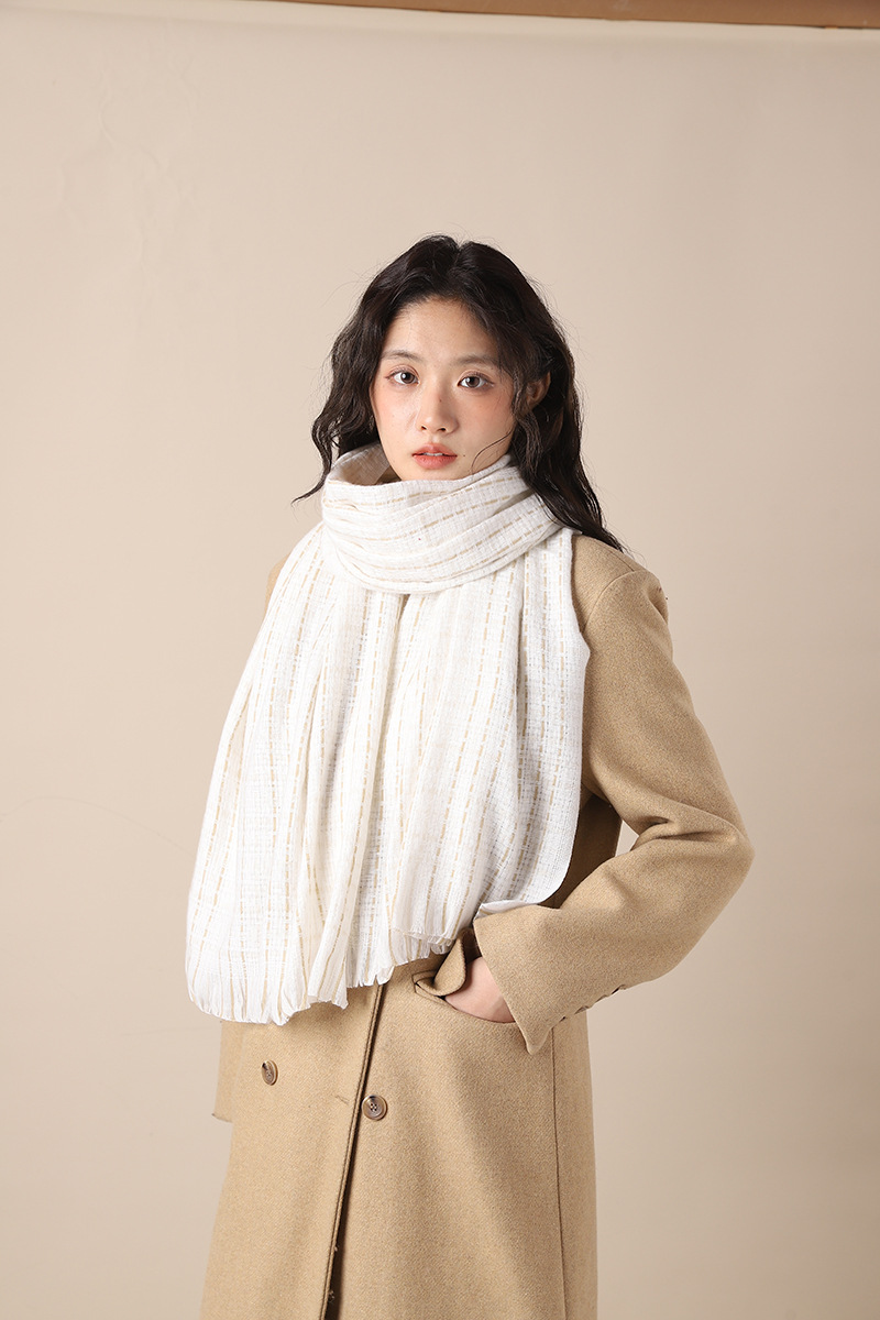 Elegant woven style cashmere 2024 new plaid women's winter Korean version versatile white student scarf_voghion.com