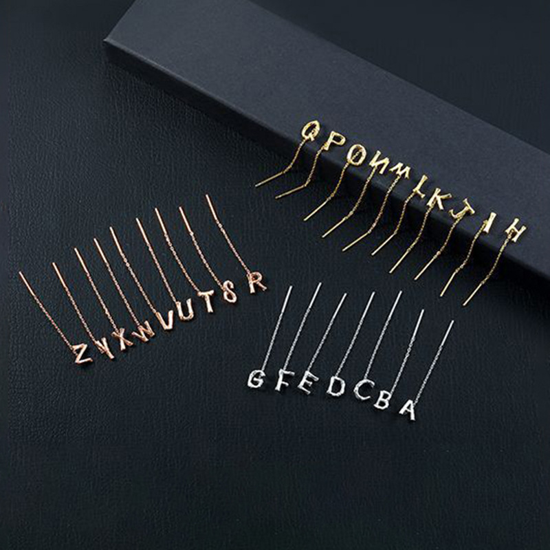 Shiai original s925 plata esterlina oído líneas inglés 26 letras cadena de la oreja moda todo-fósforo oído espárragos multi-color generación