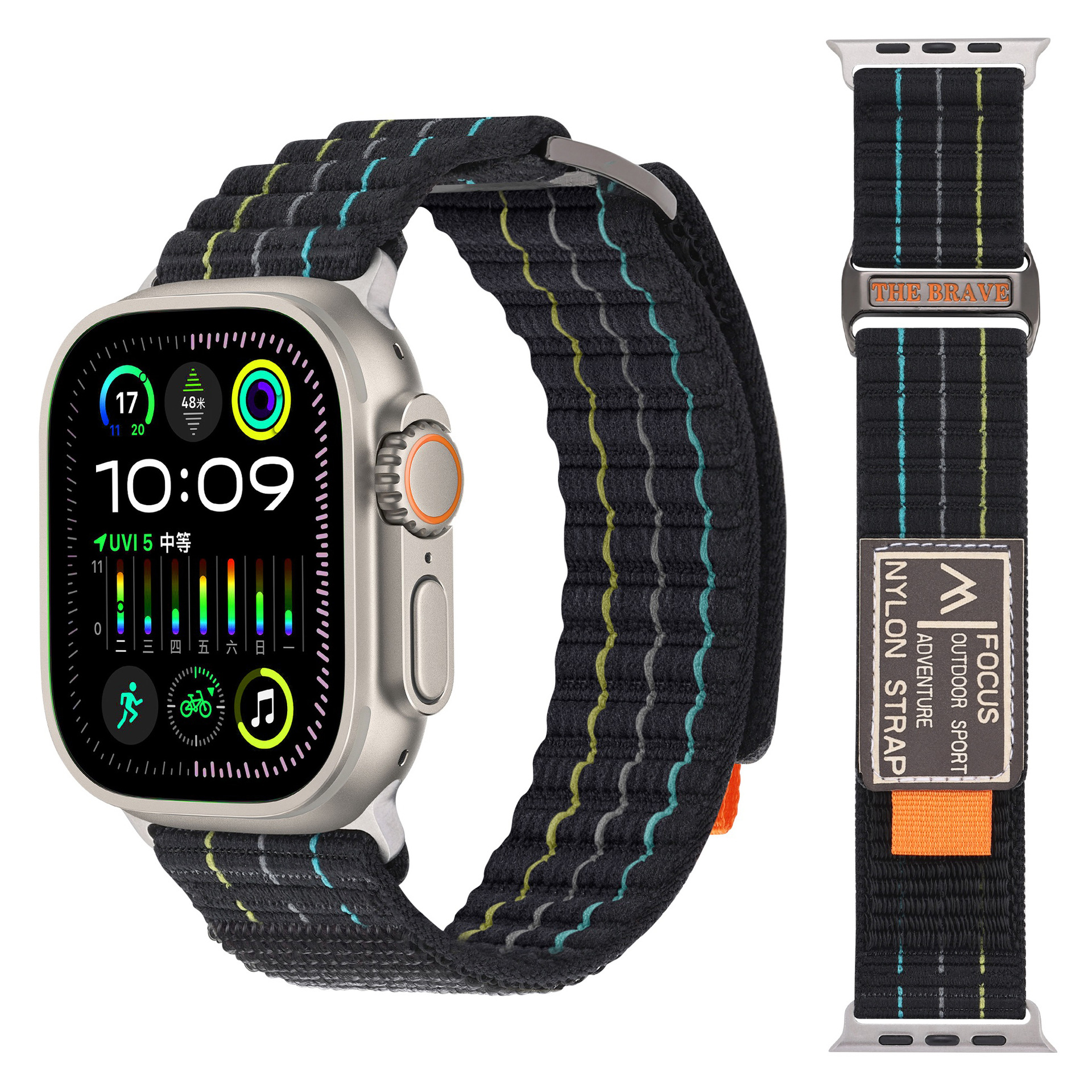 Suitable for apple watch3456789, double-section leather-coated nylon loop strap, Apple 10 strap undefined