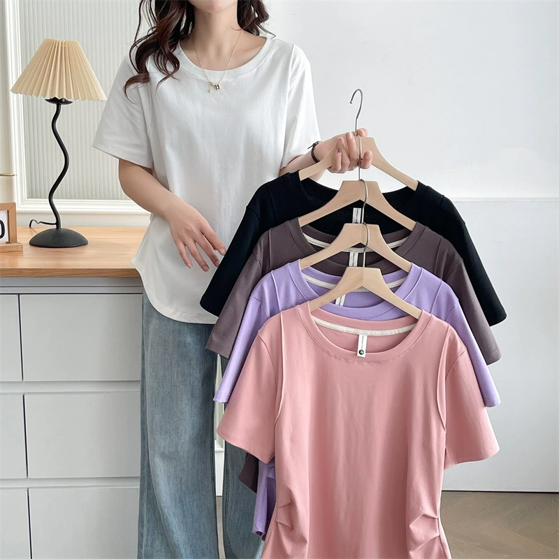 Большая женская футболка с короткими рукавами, тонкая и простая повседневная рубашка 2024 Летний толстый ММ топ 200 кг 8082