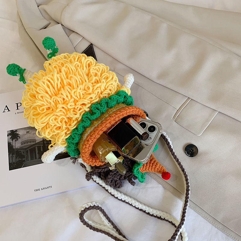 Douyin popolare salsiccia bocca grande bocca borsa per cellulare borsa fatta a mano all'uncinetto fai da te in lana per maglieria borsa divertente portachiavi_voghion.com