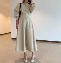 韩国2024春季新款气质法式设计感收腰显瘦衬衣连衣裙