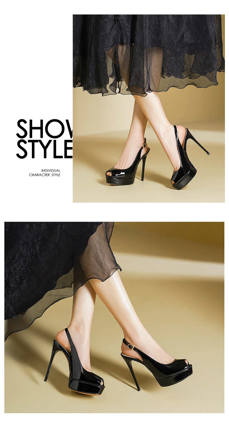 Sandal cao gót nữ hở mũi gót nhọn, đế chống nước, phong cách mùa hè — Đỏ rượu chi tiết 7