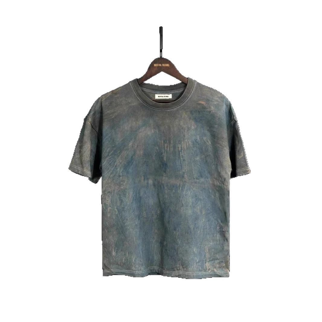2025 transfronterizo dibujado a mano camiseta de mangas cortas hombre lavado retro relajado pareja hip hop vientos casuales blusa versátil