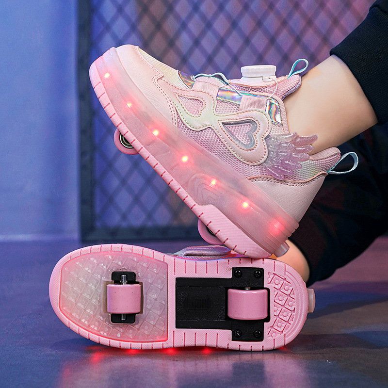 Cross-border heyday shoes manufacturers wholesale rechargeable luminous shoes LED lights children adult roller skates with wheels rotating buttons