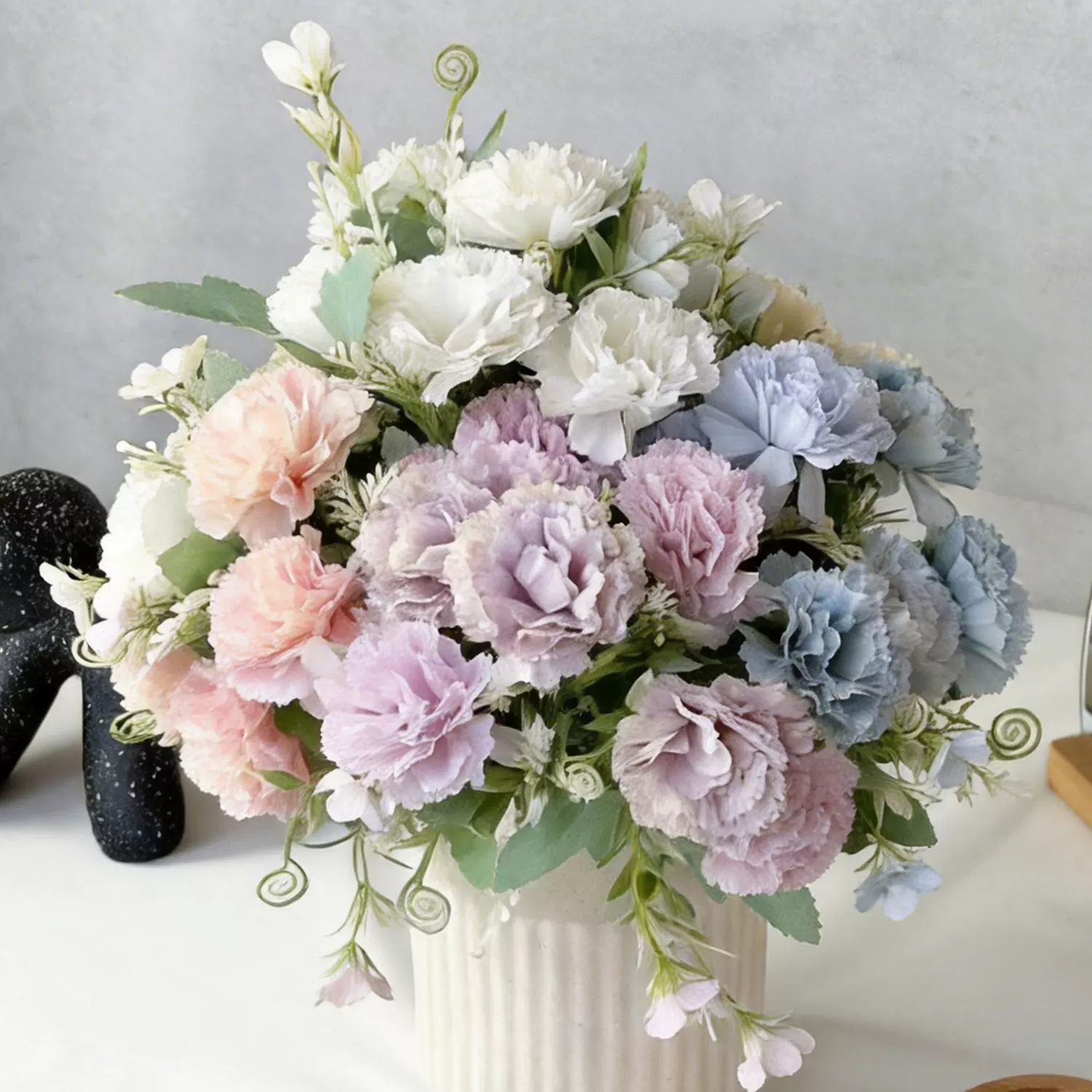 客厅玄关装饰仿真假花花束批发 母亲节礼品5叉春色康乃馨仿真花束