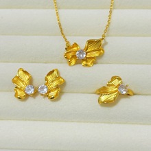 金店同款沙金吊坠拉丝金桂锆石套装锁骨链小众设计感首饰品批发