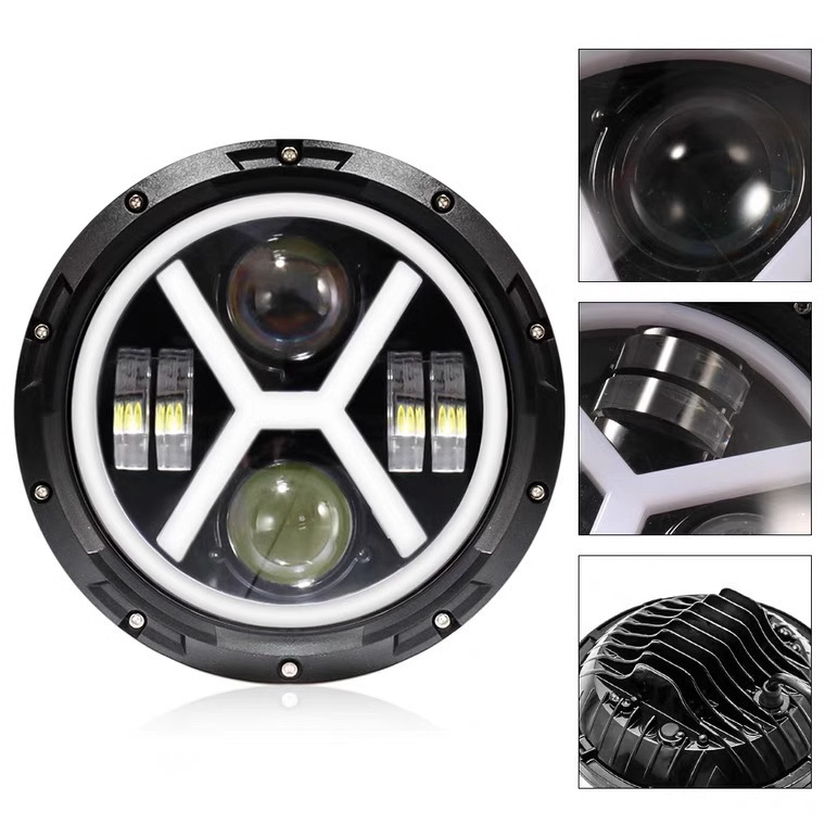 7inch Wrangler Headlights X-Type Off-Road Vehicle Headlights Harley Motorcycle Modified Angel Eye Car Led Lights Cross-Border