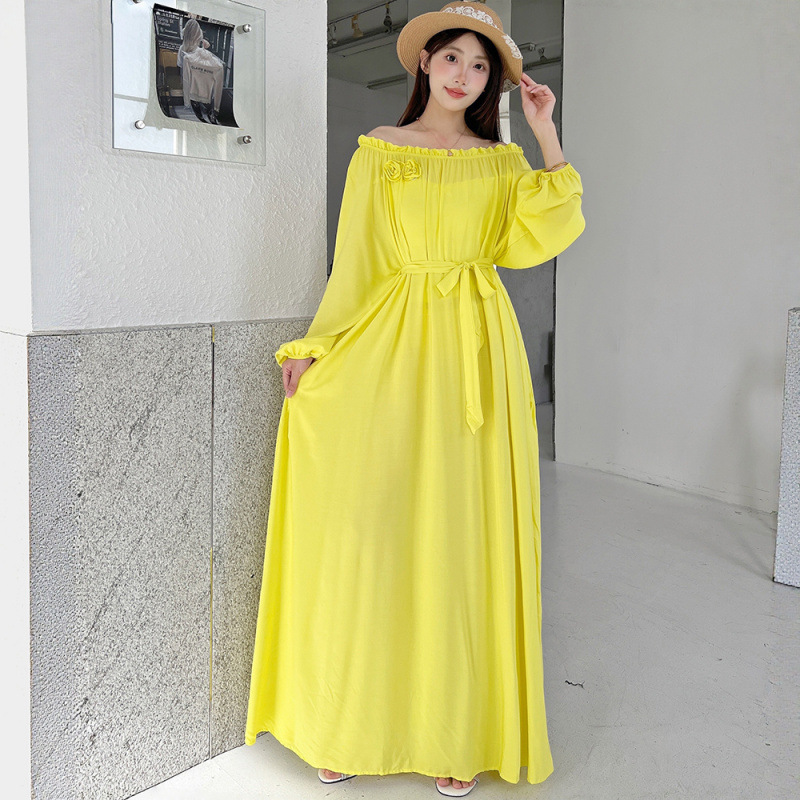 Anstq843 Cross-Border Fashion Dress Plus Size Solid Color Long-Sleeve Dress for Plus-Size Girls, Off-Shoulder Loose Fit for Pregnant Women Anstq843 Cross-Border Fashion Dress Plus Size Solid Color Long-Sleeve Dress for Plus-Size Girls, Off-Shoulder Loose Fit for Pregnant Women