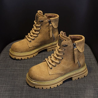 2024年磨砂皮真皮马丁靴女复古机车欧美短筒工装靴英伦风百搭女靴