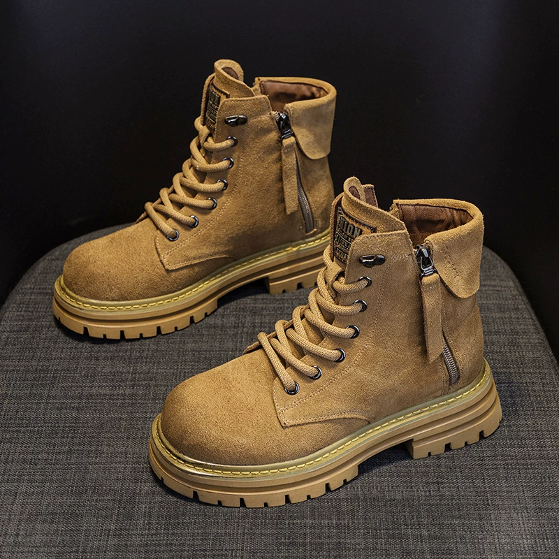 Женские ботинки из натуральной кожи из нубука 2025 года, мотоциклетные европейские и американские короткие рабочие ботинки в британском стиле, универсальные женские ботинки