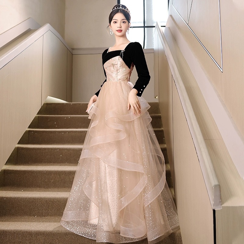 Adult Ceremony Evening Dress for Women 2026 New Style Elegant French Dress Annual Meeting Host Banquet Dress