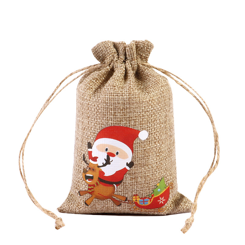2024 nueva bolsa de arpillera de Navidad regalo de caramelo de Navidad bolsa de tela pequeña cordón de Navidad joyería de arpillera bolsa de embalaje