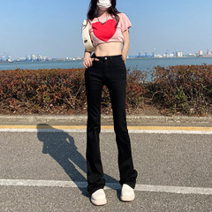 韓国スタイルの女性用ハイウエストストレッチマイクロフレアジーンズ2025春の新作スリムフィットで多用途なフロアレングスフレアパンツ