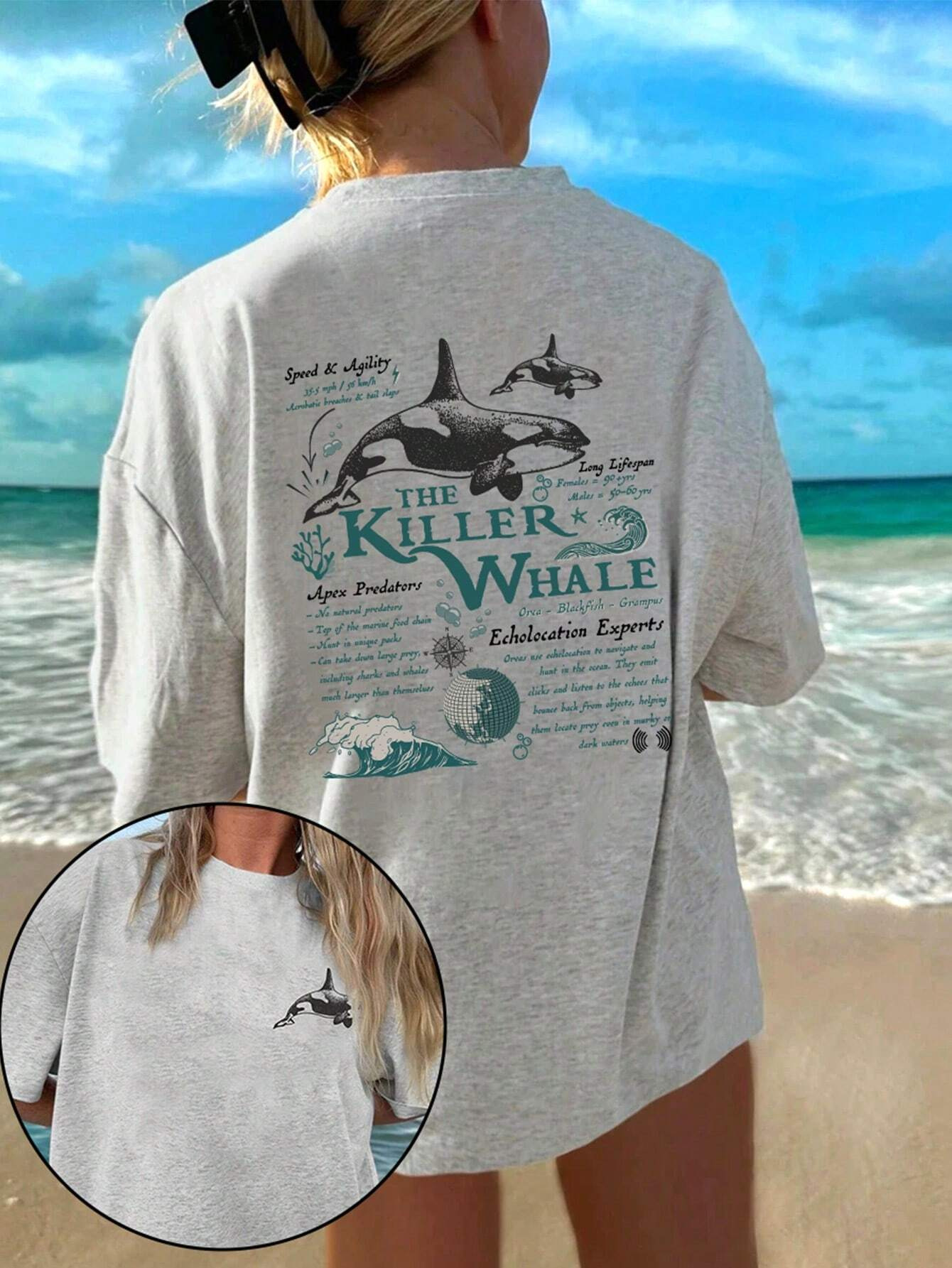 Loose Fit Printed Ocean Life Whale Summer THE KILLER WHALE