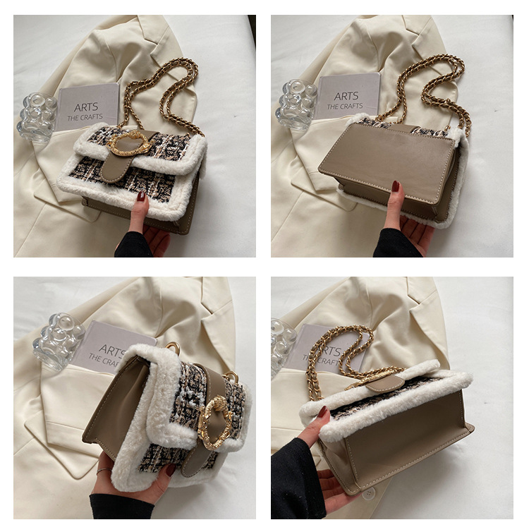 Small Square Bag Plush Chain Female Bag 2021 Winter One-shoulder Korean Style Casual Underarm Bag display picture 2