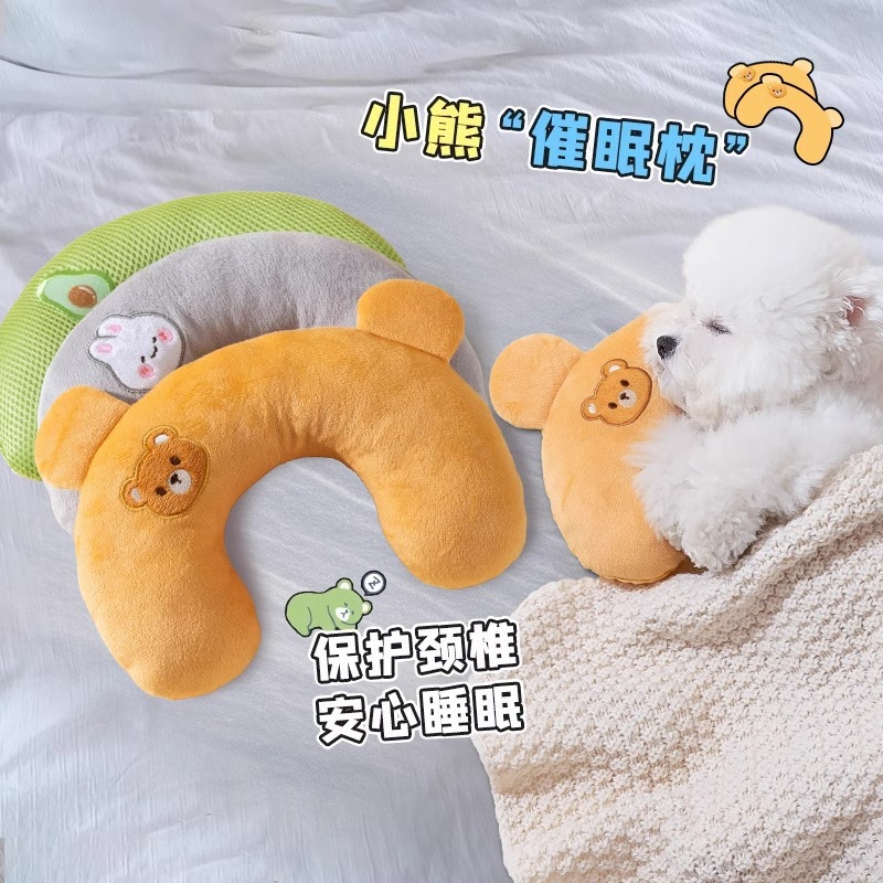 귀여운 애완 동물 사계절 보편적 인 통기성 만화 수 놓은 U 자형 베개 고양이 잠자는 베개 개 용품 도매