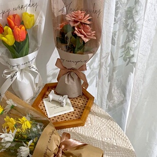 Teacher's Day Small Bouquet Wrapping Paper Multiple Flower Bag Set Kraft Paper Rose Flower Wrapping Material Ribbon Complete Set