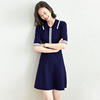 Korean waist A-line dress fashion Lapel knitted skirt