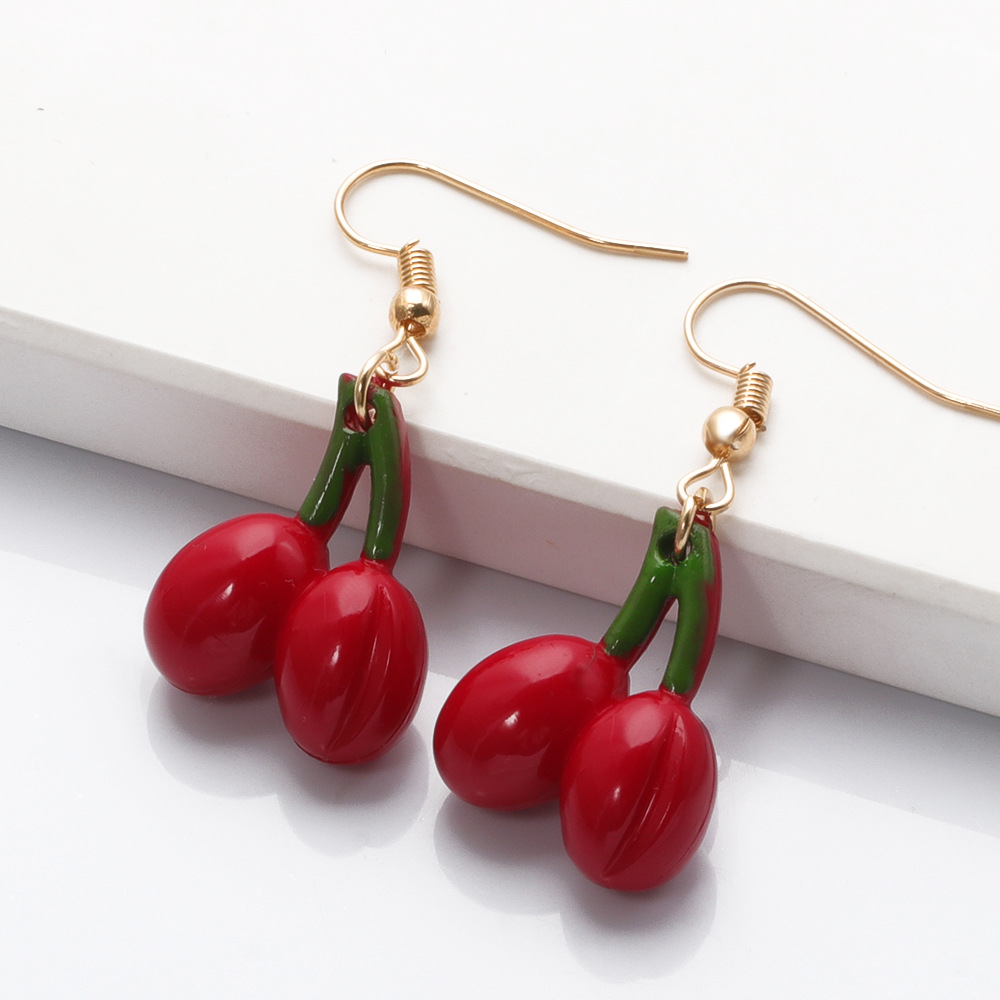 Korean Small Cherry Resin Earrings Wholesale display picture 4