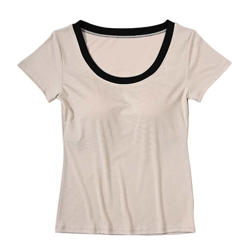Spring summer top with cups with a round collar