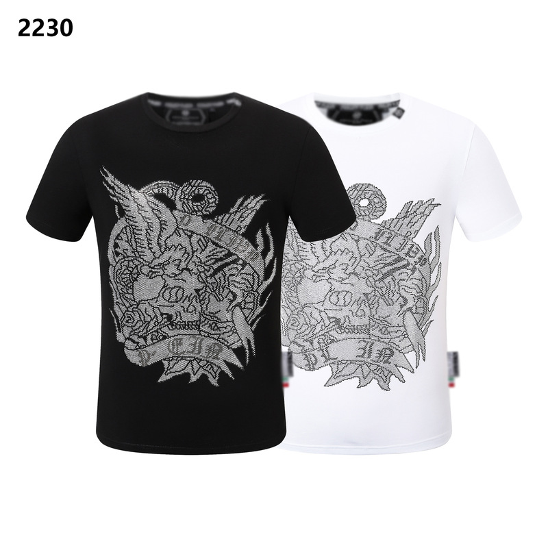 Summer New Plein Short-Sleeve T-Shirt, Slim Fit, Pure Cotton, Round Neck, Comfortable, High-Quality, Rhinestone Classic Design