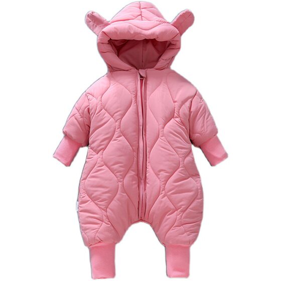 Baby Baby's fleece-lined Cotton-added Sleepsuit for Going Out Hatshirt Climbing Clothes for Newborns Hooded Fashion Stylish Cotton-padded Winter