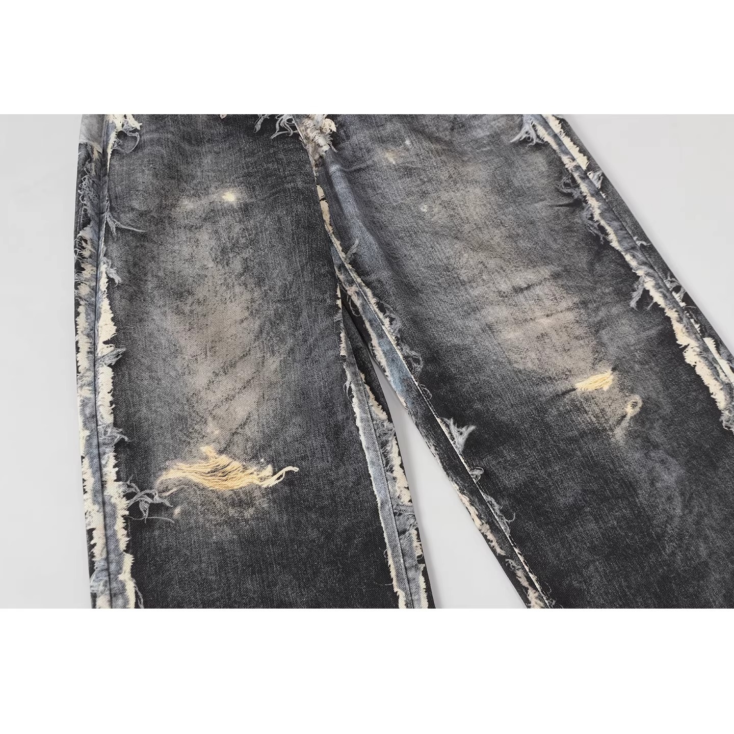 Vintage Distressed Patchwork Denim Pants – Oversized Wide-Leg Streetwear Jeans With 3d Print & Ripped Details (Unisex, Black, S-3xl)_mkmklike.com