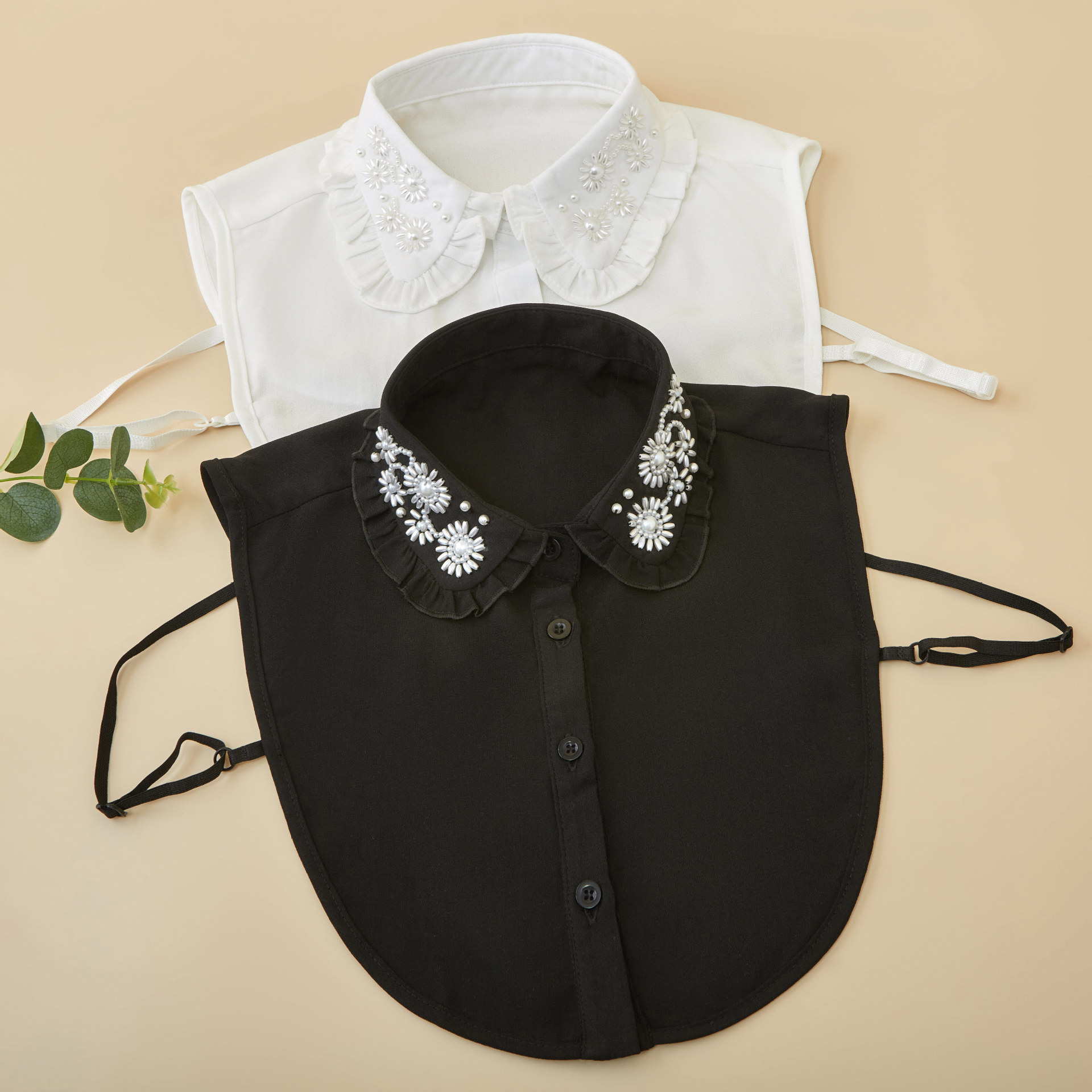 厂家供应手工钉珠2018新款花边装饰雪纺半身百搭冬季衬衫假领子女