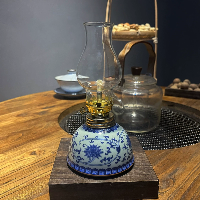 Керамическая керосиновая лампа Jingdezhen в синезависоу синей керамике светильник для ламп с масляной, чайный домик Бенгужай лампа LED поклонение Будде