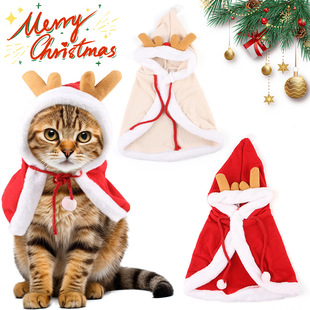 Cross-border Creative Pet Christmas Transformed Dress Cute Antler Dress Cat Cloak Clothes Christmas Fawn Cloak
