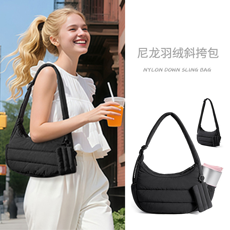 跨境热销简约女士单肩包大容量尼龙小号腋下包时尚绗缝充棉手提包