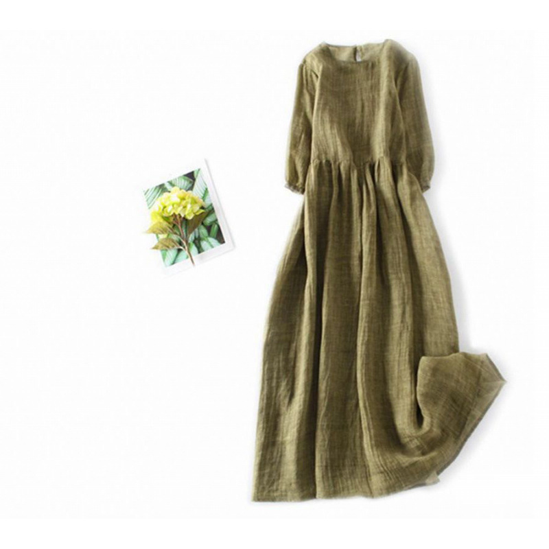 Literary Round Neck, Three-Quarter Sleeves, Mid-Length, Loose, High-End, Western Style, Fairy-Like, Elegant, Large-Swing Skirt for Meditation Literary Round Neck, Three-Quarter Sleeves, Mid-Length, Loose, High-End, Western Style, Fairy-Like, Elegant, Large-Swing Skirt for Meditation