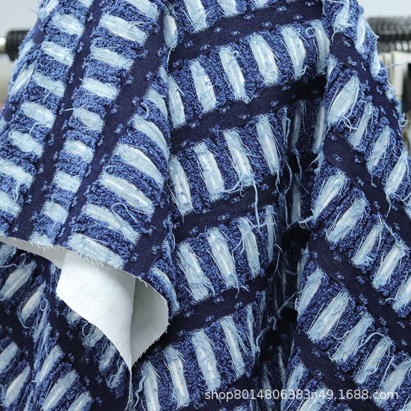 Punched Holes Washed Denim Gauze Card Cotton Composite Fabric Clothing Jacket Vest Fabric High-end Thick Style Non-elastic