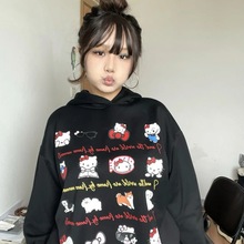日系卡通猫咪印花可爱连帽卫衣女秋冬加绒宽松百搭时尚学生上衣潮