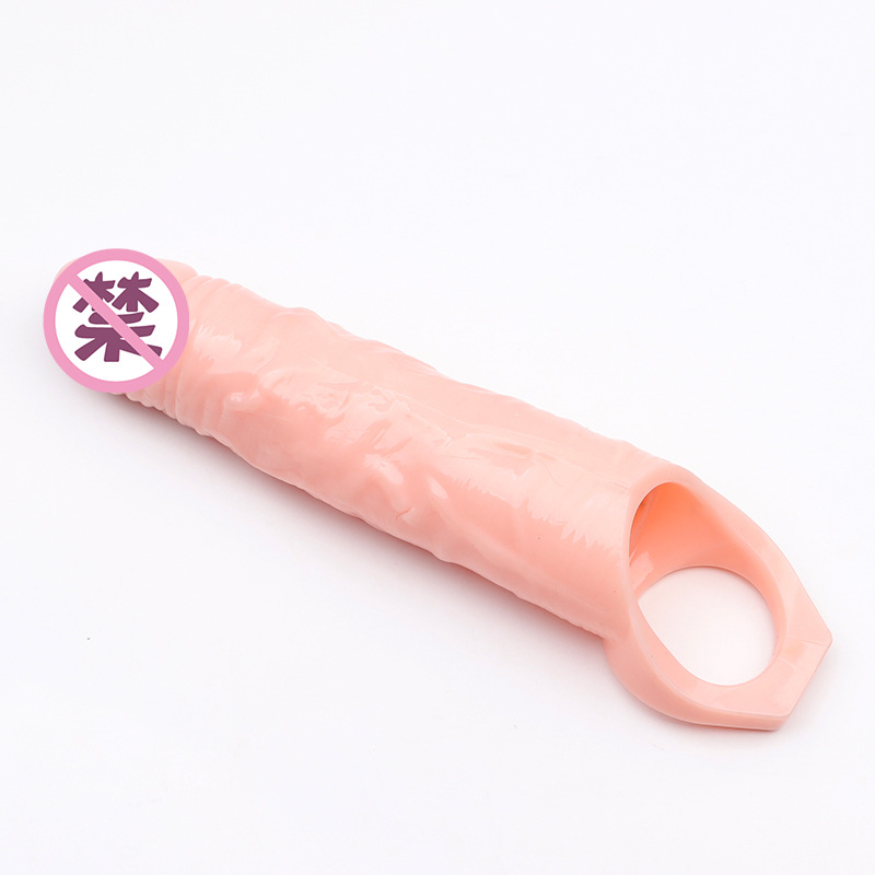 Wolf-Tooth Textured Silicone Condom Sleeve with Delay Lock, Flesh Tone — detail image 6